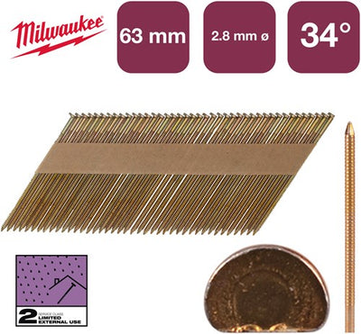 Accessoires Milwaukee clous tête D 34° 63x2,8mm rs g sc2 | 2 200 pièces - 4932492607