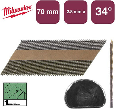 Accessoires Milwaukee clous tête D 34° 70mm rs b sc1 | 2 200 pièces - 4932492601