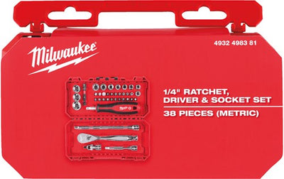 Jeu de douilles et cliquet Milwaukee | 1 4 quatre plats™ | 38 pièces | boîte prête à être emballée - 4932498381