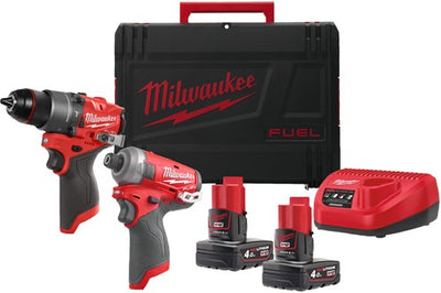 Milwaukee m12 fpp2e2-402x | powerpack de carburant 12v dans un boîtier hd avec m12 fpd2 et m12 fqid (2x batterie 4,0ah + chargeur c12 c) - 4933480594
