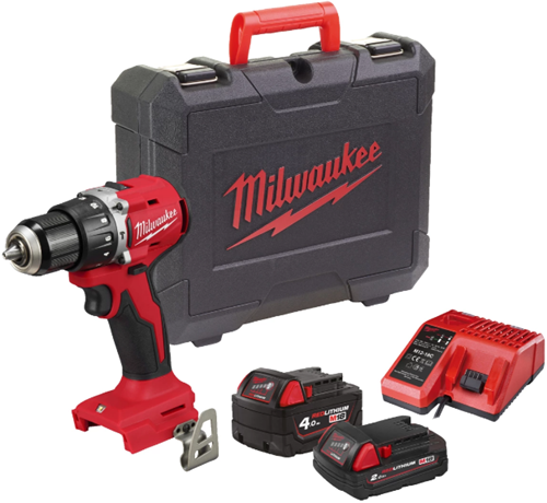 Milwaukee m18 blpdrc-422c perceuse à percussion m18 60nm compacte sans balais, 1 x 4,0 ah 1x 2,0ah - 4933492825