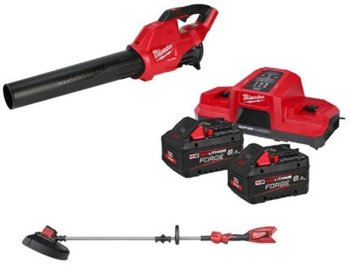 Ensemble combiné de batteries Milwaukee m18 fpp2opl12-802 | Souffleur de feuilles à batterie m18 fblg3 + 1x coupe-herbe à batterie m18 bllt-0 | y compris 2 x batteries m18 fb8 et chargeur m18dbsc - 4933500229