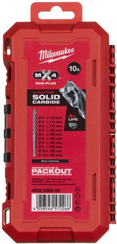 Jeu de forets Milwaukee SDS-Plus | mx4 | boîte prête à l'emballage | 5 6 6 x 115 6 6 8 8 8 10 x 165 12 x 160 mm - 4932500062