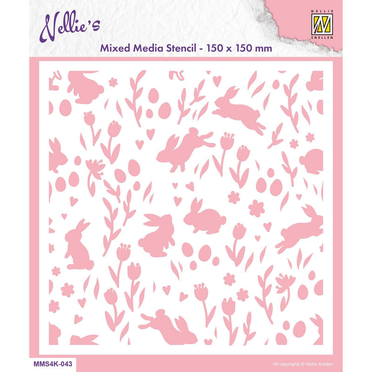Le choix de Nellie • pochoir 15x15cm fond lapins tulipes