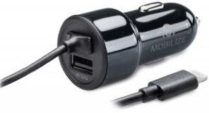 Mobilize Chargeur voiture USB double 4800ma + câble Lightning noir 1m - 9540126