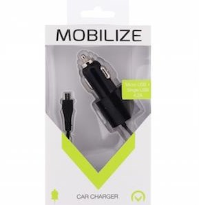 Mobilize Chargeur voiture USB double 4800ma + câble micro USB noir 1m - 9540125