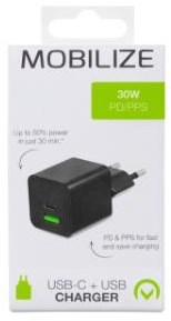 Chargeur rapide Mobilize USB + USB-C 30W noir - 9550191