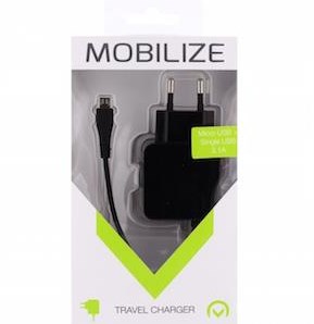 Chargeur domestique USB Mobilize 3100ma noir + câble micro USB