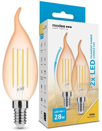 Modee bougie à pointe led e14 4-28w 1800k filament ambre dimmable 2-pack - led7408