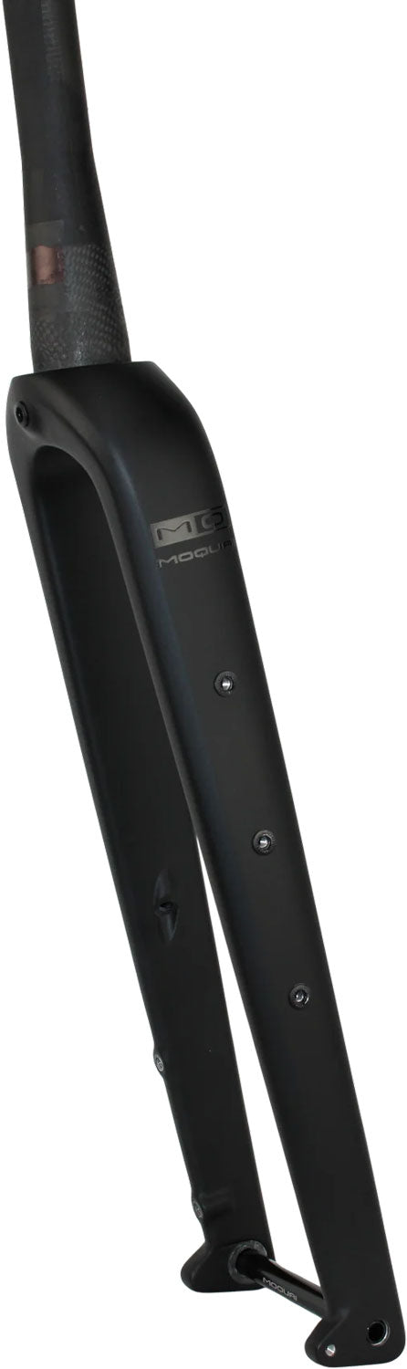 Fourche en carbone Moquai pour gravel/randonnée avec disque et pivot conique, équipée d'œillets