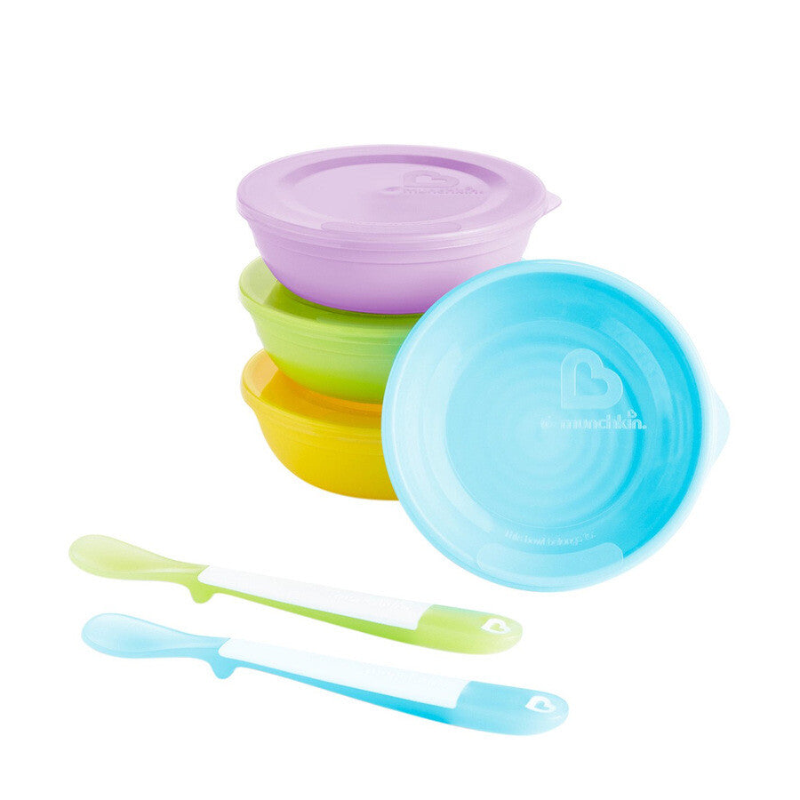 Munchkin set de vaisselle pour enfants love-a-bowls - set de vaisselle 10 pièces pour enfants - 4 bols, 2 cuillères et 4 couvercles - vaisselle pour enfants - à partir de 4 mois - passe au lave-vaisselle - passe au micro-ondes