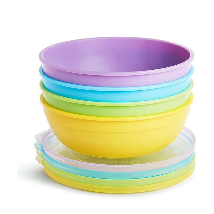 Munchkin set de vaisselle pour enfants love-a-bowls - set de vaisselle 10 pièces pour enfants - 4 bols, 2 cuillères et 4 couvercles - vaisselle pour enfants - à partir de 4 mois - passe au lave-vaisselle - passe au micro-ondes