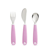 Munchkin couverts pour enfants - set de couverts pour tout-petits splash - fourchette, couteau et cuillère - lot de 3 - set de couverts pour enfants - couleur violet - à partir de 18 mois - afbeelding 1