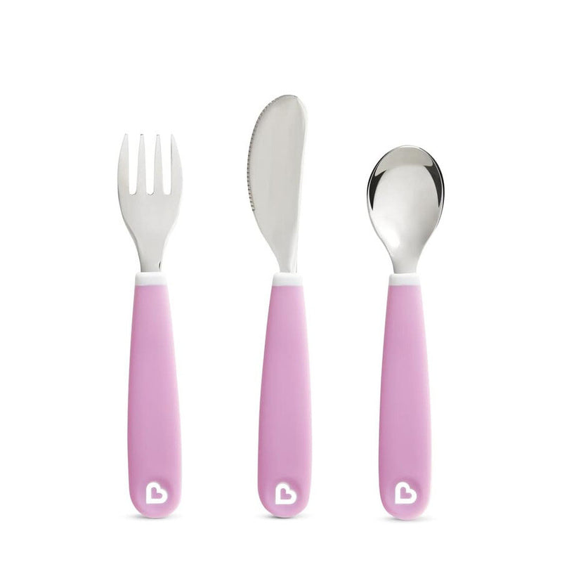 Munchkin couverts pour enfants - set de couverts pour tout-petits splash - fourchette, couteau et cuillère - lot de 3 - set de couverts pour enfants - couleur violet - à partir de 18 mois
