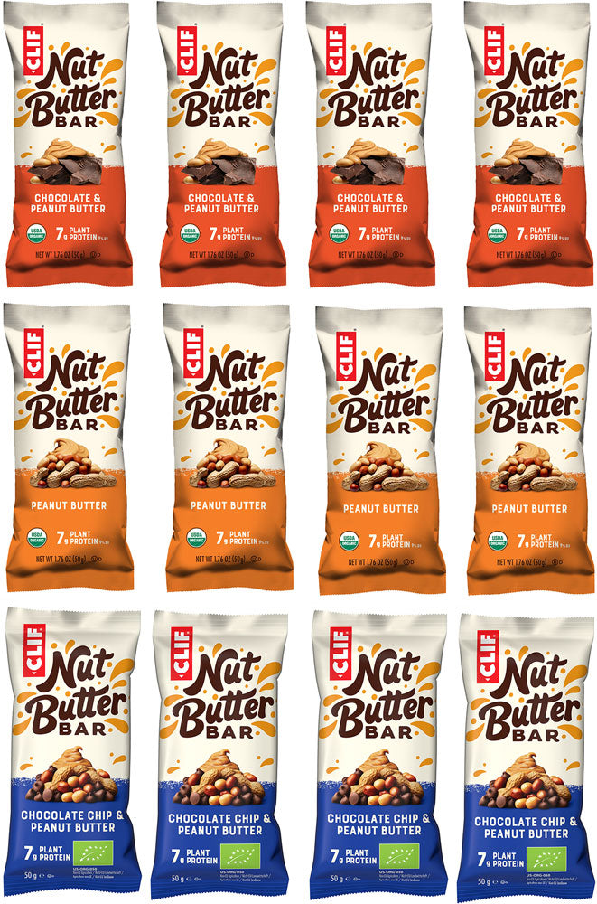 Barre remplie de beurre de noix Clif Bar, boîte de 12 pièces mélangées