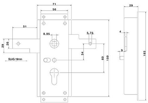 Nemef 1846 2 serrure de garage | pièce60mm | boîtier de serrure acier galvanisé 59x159mm | tiges horizontales | pas élastique | Connexion 5,8 mm | fonction jour et nuit | docteur 1+2+3+4 - 9184602010