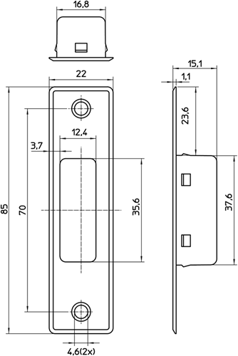 Gâche Nemef 1938 | plastique 22x85mm | Dr 1+2+3+4 | 85 x 22 x 15,1 mm - 9193800000