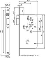 Serrure à barillet Nemef 635 | dm60mm | trou de manivelle 8mm | plaque frontale inox 20x235mm arrondie | loquet en laiton | docteur 2+4 - 9063517652 - afbeelding 2