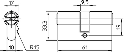 Cylindre double profil Nemef 142 9 | 3 clés | plaquette | 61mm-9014209290