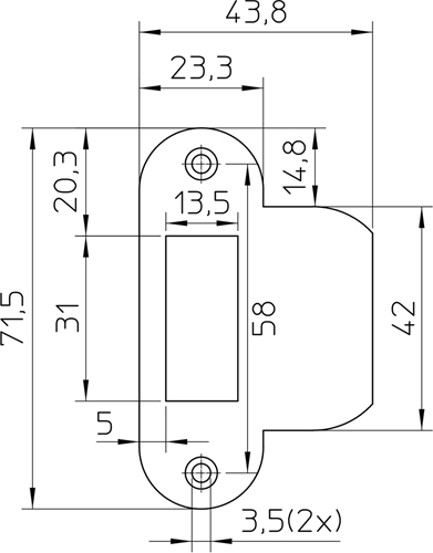 Gâche Nemef p1255 | laiton 23,3x71,5mm arrondi | dr 1+2+3+4 - 9125590540