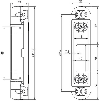Nemef vs 5105 gâche supplémentaire | plastique avec plaque de réglage arrondie en acier 25x115mm | réglable | avec pièce de remplissage | docteur 1+2+3+4 - 9510501000