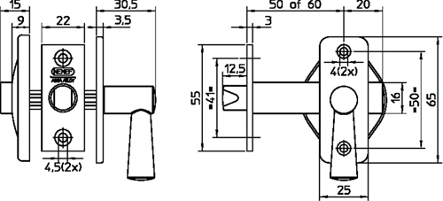 Loquet de toilette Nemef 2705 4-50mm | diamètre 50 mm - 9270504500