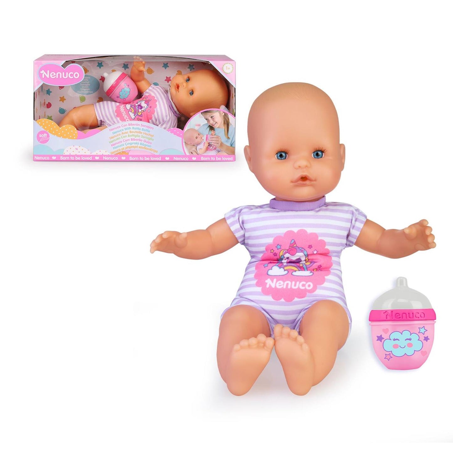 NENUCO BABYPOP avec un corps doux violet d'environ 32 cm de taille