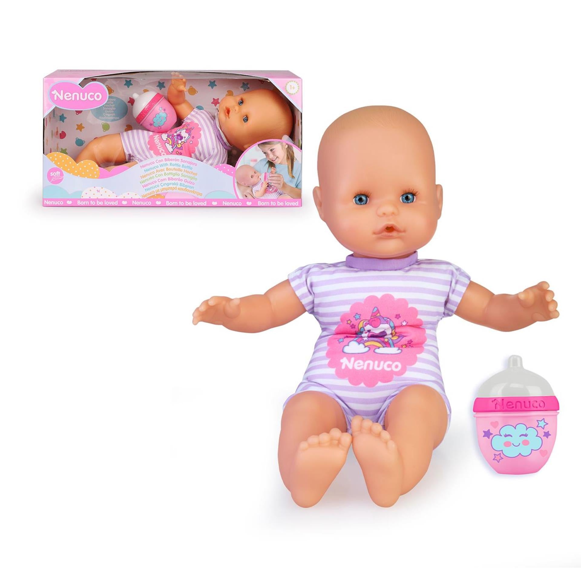 NENUCO BABYPOP avec un corps doux violet d'environ 32 cm de taille