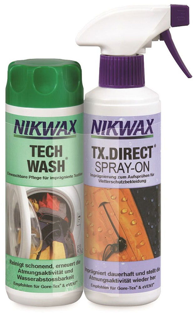 Nikwax tech wash + tx-direct spray - détergents