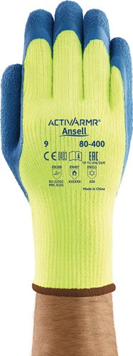 Gant résistant au froid Ansell | taille 9 jaune bleu | et 388, et 511, et 407 | acrylique avec latex de caoutchouc naturel | 12 paires - 80-400-9 80-400-9