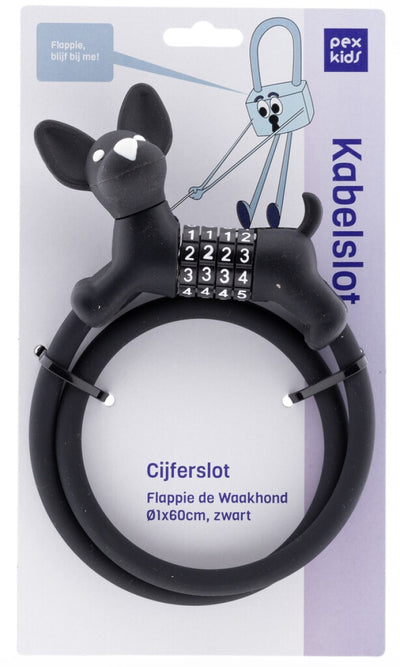 Pexkids numéro câble antivol noir Flappie le chien de garde silicone