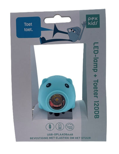 Pexkids klaxon de vélo cochon avec lampe LED USB bleu