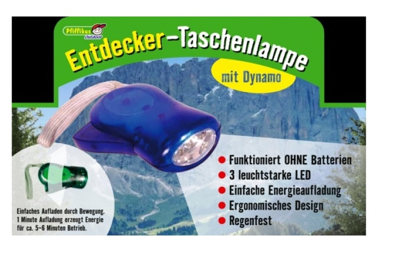 Lampe de poche Pfiffikus avec dynamo (2 ass.)