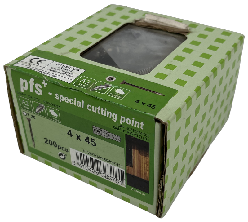 Pgb-europe pfs+ | vis pour panneaux d'aggloméré en inox pfs+ vzk-t ø 4,0x45 a2 tx20 - 200 pièces - pfwvtga00004000453