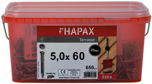 Pgb-europe - vis à bois dur hapax 5x60 a2 (jeu) seau - hap020a00set060m