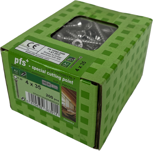 Pgb-europe pfs+ | vis pour panneaux d'aggloméré en acier inoxydable pfs+ vk-t ø 4,0x35 a2 - 200 pièces - pfwvtva00004000353