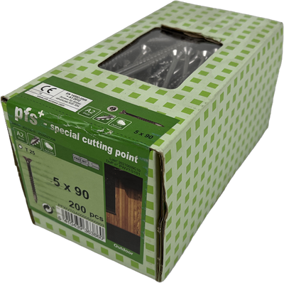 Pgb-europe pfs+ | vis pour panneaux d'aggloméré en acier inoxydable pfs+ vzk-t tx25 ø 5,0x90 a2 – 200 pièces – pfwvtga00005000903