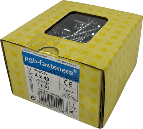 Pgb-europe pgb-fixations | vis pour panneaux d'aggloméré ø 4,0x40 mm pozidrive pz2 - entièrement filetée galvanisée | 200 pièces - pgwvzv001004000403