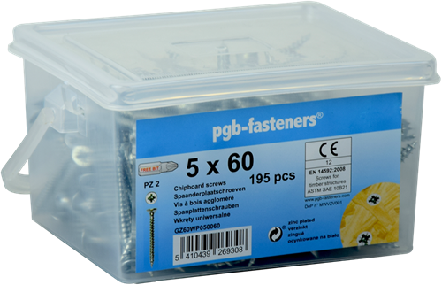 Pgb-europe pgb-fixations | vis pour panneaux d'aggloméré ø 4x50 zn godet 385 | 385 pièces gz60wp040050