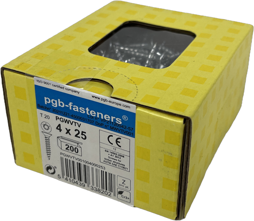 Pgb-fasteners vis universelle pour panneaux d'aggloméré vk-t filetage complet tête fraisée ø4,0x25 zn tx20 ​​​​| 200 pièces | pgwvtv001004000253