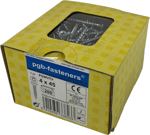 Pgb-fasteners vis universelle pour panneaux d'aggloméré vk-t filetage complet tête fraisée ø4,0x45 zn tx20 ​​​​| 200 pièces | pgwvtv001004000453