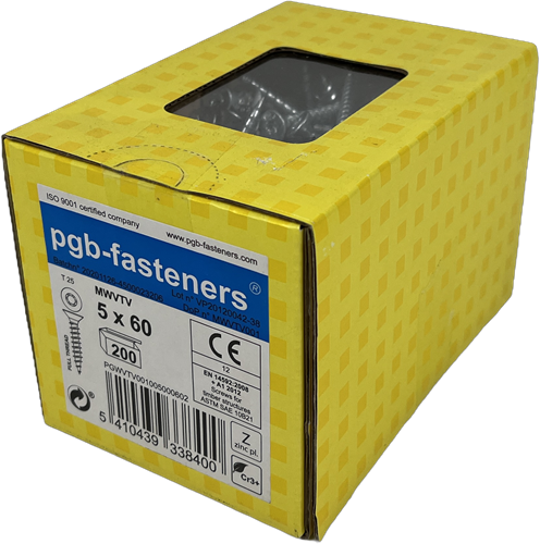Pgb-fasteners vis universelle pour panneaux d'aggloméré vk-t filetage complet tête fraisée ø5,0x60 zn tx20 ​​​​| 200 pièces | pgwvtv001005000602
