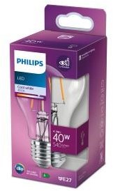 Philips LED GLS E27 4,3-40W 2700K filament blister transparent - 5102508