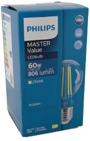 Philips LED GLS E27 5,9-60W 2700K filament clair dimmable - LED3788