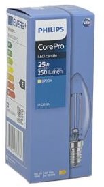 Philips Bougie LED E14 2-25W 2700K filament clair - LED3713
