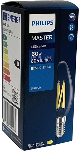 Philips Bougie LED E14 5,9-60W filament clair dimtone - LED3718