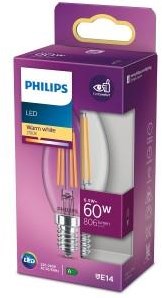 Philips Bougie LED E14 6,5-60W 2700K filament blister transparent - 5100312