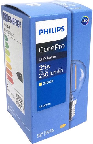 Philips LED balle E14 2-25W 2700K filament clair - LED3727