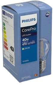 Philips LED balle E27 4,3-40W 2700K filament clair - LED3749