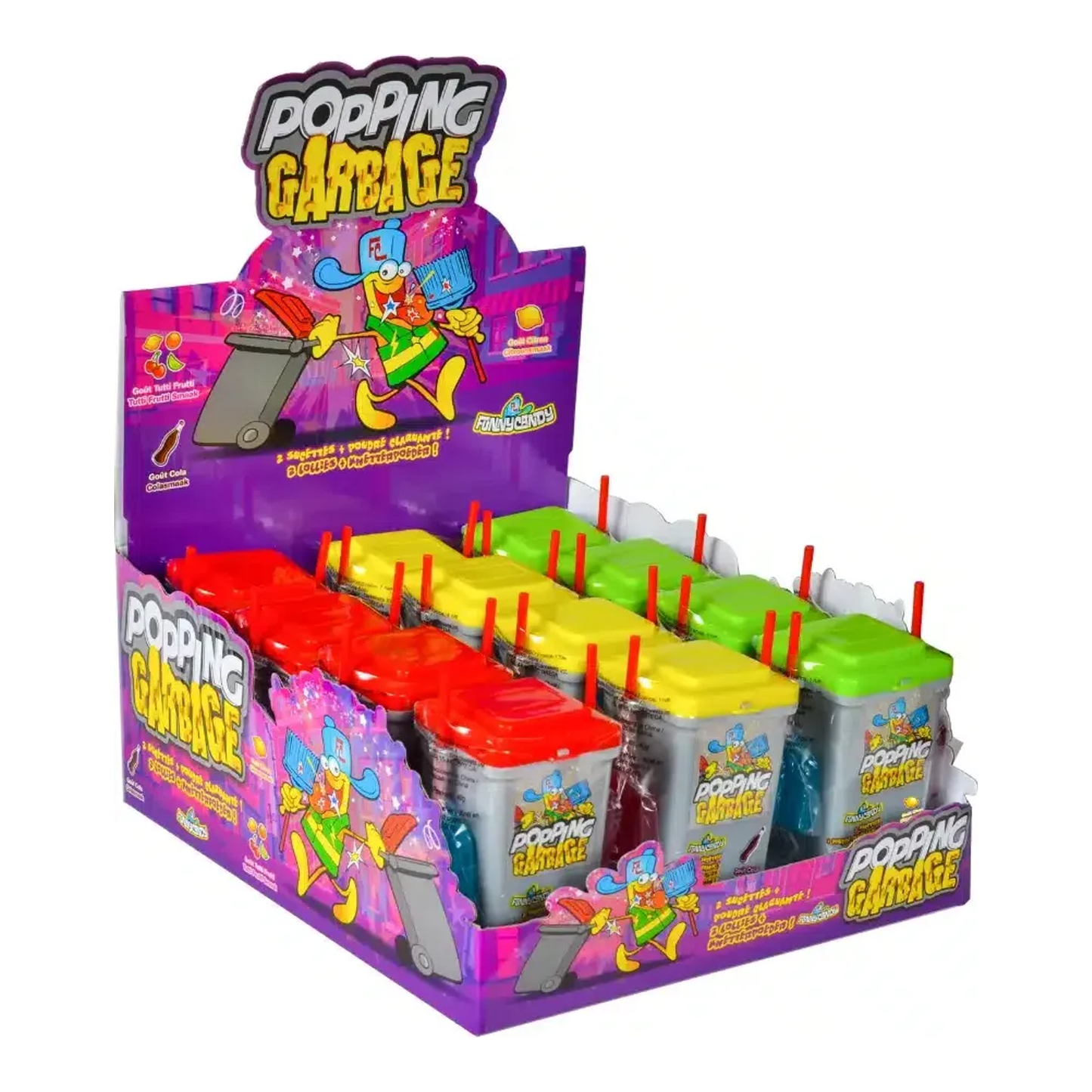 Poubelle drôle de bonbons éclatants (12x 40gr)